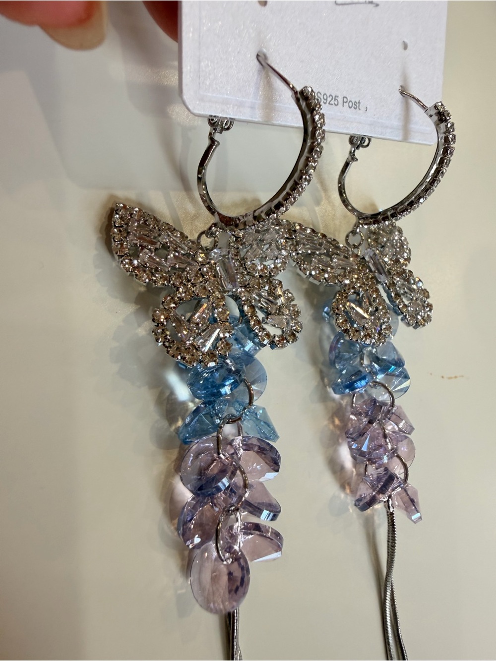 Crystal Butterfly Drop Earrings - Picture 3 of 7